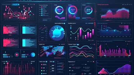 Obraz premium Digital analytics dashboard with colorful graphs and detailed brand awareness statistics