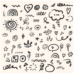 Hand drawn simple elements set With illustration style doodle and line art