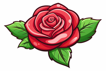 A Red Rose with Green Leaves