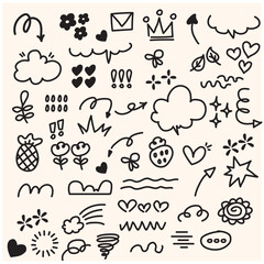 Set of cute pen line doodle element vector With illustration style doodle and line art