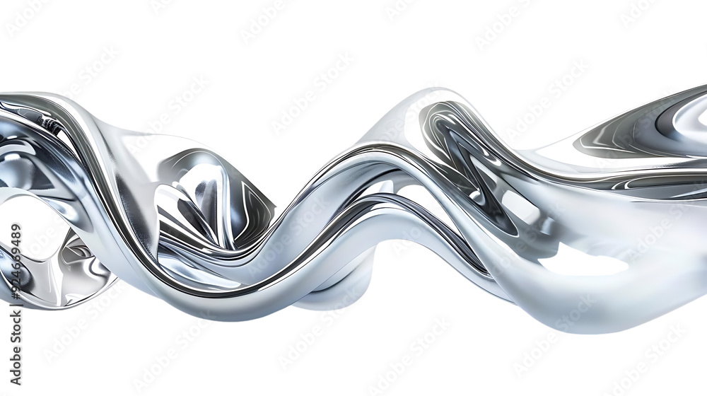 Poster abstract silver liquid waving in a loop with a transparent background