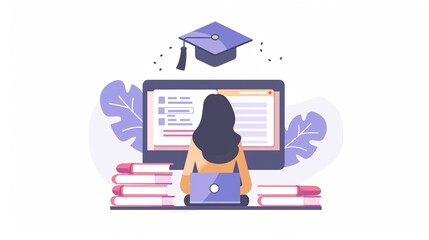 Interactive e-learning platform clipart, online courses, flat art, simple cartoon 2D emblem