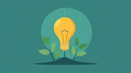 Bright Insights: Light Bulb Illuminating a Growing Tree for Progress - Flat Design Illustration