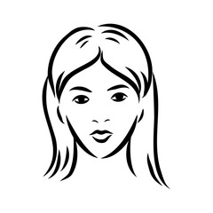 Silhouette of a head of a sweet lady. A girl shows a hairstyle of a woman