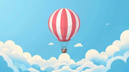 Fototapeta premium Majestic hot air balloon ride clipart, cloud skies, flat art, simple cartoon 2D