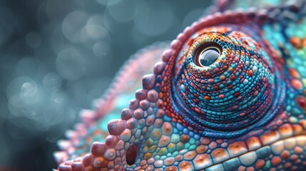 Detailed shot of a colorful chameleon is eye, ultra-sharp and clear