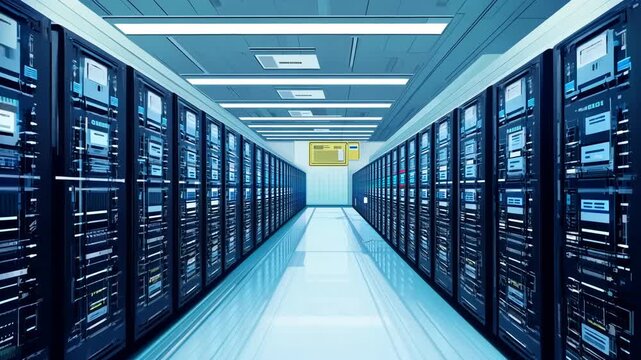 Secure Data Center: Cloud Servers and Advanced Security Systems in 4K Animation