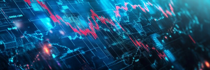 Fototapeta premium A digital abstract representing global financial data, market trends, economic indicators, and complex algorithms.