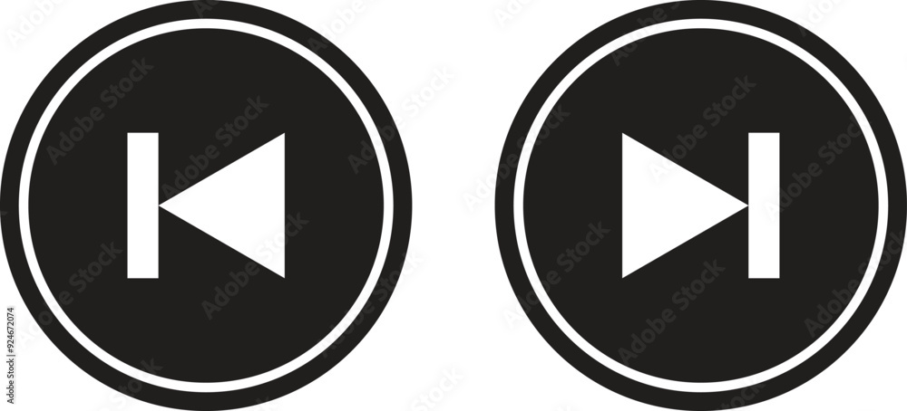 Poster previous and next video button icon set in trendy style . back and forward buttons . vector illustra