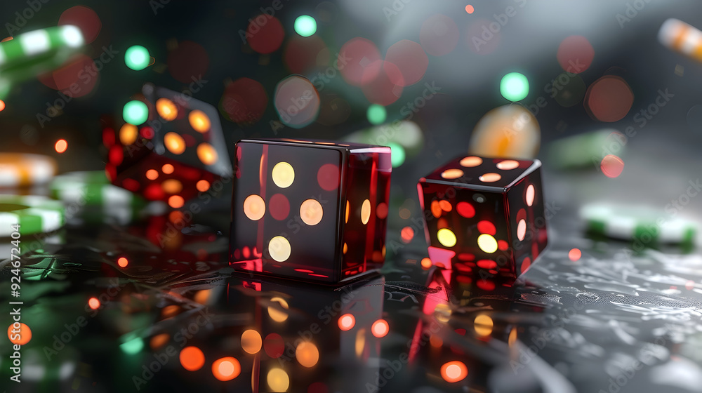 Poster the concept of gambling dice with fate in a three dimensional form