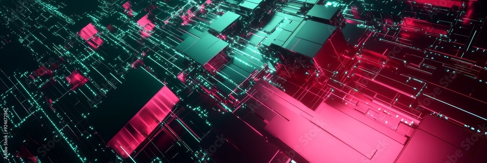 Aufkleber a futuristic abstract image depicting a complex network of digital circuitry with glowing green and 