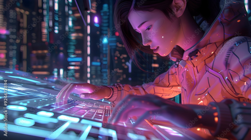 Poster the tech-savvy netizen navigates the digital highways with ease, her fingers gliding over a glowing 