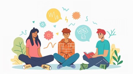 Student mental health awareness clipart, support network, flat art, simple cartoon 2D emblem