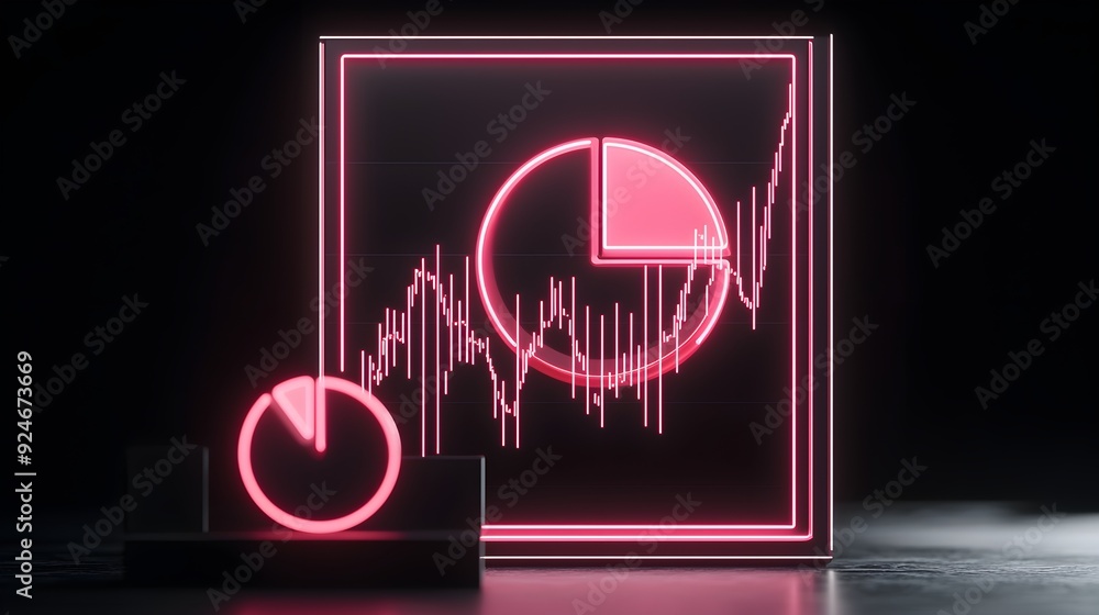 Poster futuristic neon graph showcasing data trends with circular elements and a vibrant glow, ideal for mo