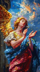 Christian religious background in colorful pixel-art style.