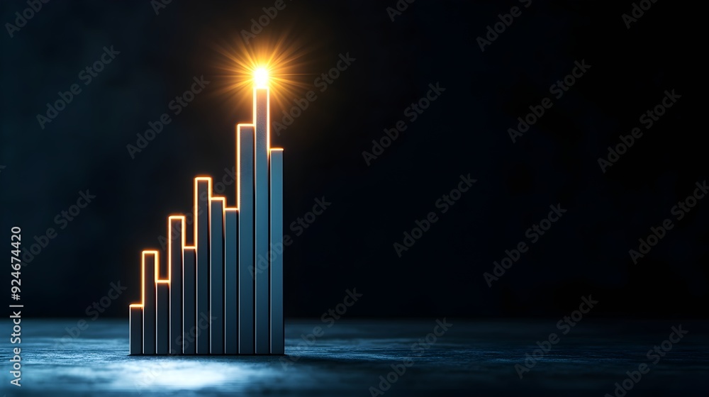 Poster dynamic graph illustrating growth with a shining peak, symbolizing success and progress in business.