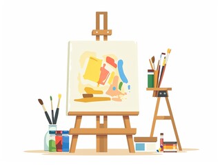 Fototapeta na wymiar Art and creativity workshop clipart, canvas painting, flat art, simple cartoon 2D emblem