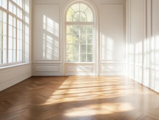 Obraz premium A large room with a window and white walls