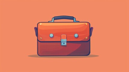 Briefcase clipart, glossy finish, flat art, low angle, simple cartoon 2D emblem