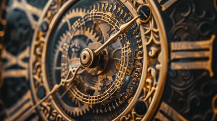 Obraz premium Close-up photograph of a clock is minute and hour hands, ultra-sharp and clear