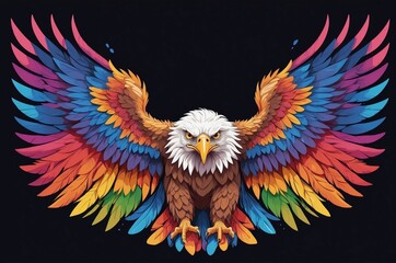 Obraz premium Colorful Eagle with Spread Wings on a Black Background