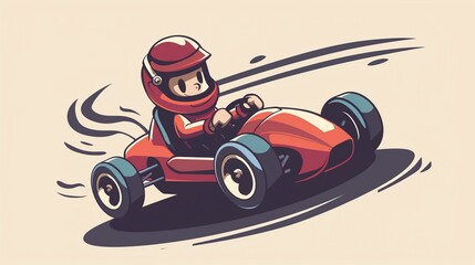 Child in a race car, speed lines, racing theme, vector logo, vector art, emblem, simple cartoon 2D