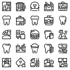 Set of 30 outline icons related to solar dental. Linear icon collection. Editable stroke. Vector illustration