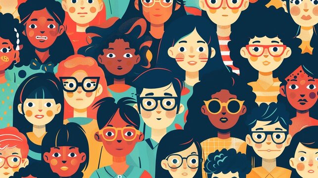 Classroom diversity and inclusion clipart, variety of backgrounds, flat art, simple cartoon 2D emblem