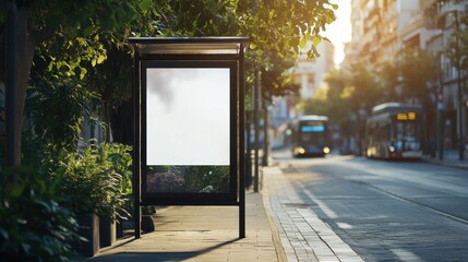 Realistic Banner Ad Mockup on Bus Stop with Editable Content for Advertising Campaigns
