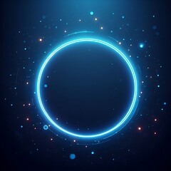 A blue circle with a bright light inside of it. The circle is surrounded by a lot of small dots