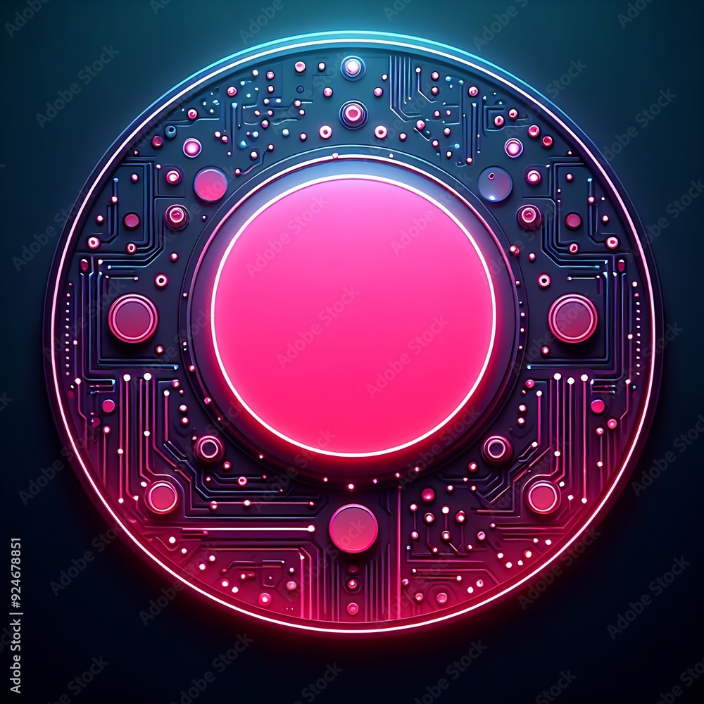 Poster a round object with a pink center and a black background. the object is made of electronic component
