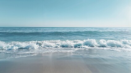 Captivating View of a Serene Seascape Where Gentle Waves Embrace the Sandy Shore Under a Soft Blue Sky, Inviting Peacefulness and a Perfect Escape from Everyday Life