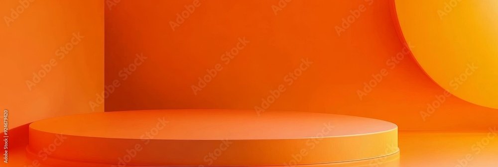 Aufkleber a simple yet elegant product display platform with a curved orange wall and a circular platform for 