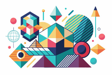 Abstract Geometric Shapes with Colorful Patterns and Lines