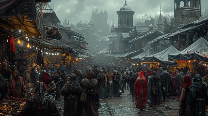 Bustling Historic Market Capturing Charm Amidst Crowded Conditions.