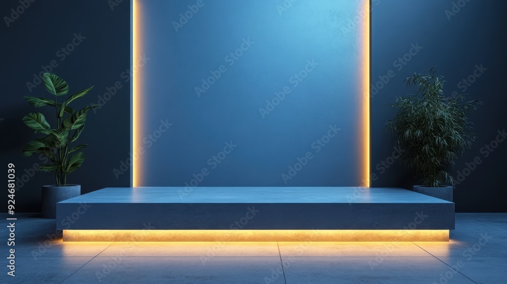 Poster minimalist 3d rectangular podium illuminated by ambient light - clean and modern showcase platform
