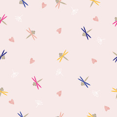 Cute hand drawn dragonfly cartoon pattern