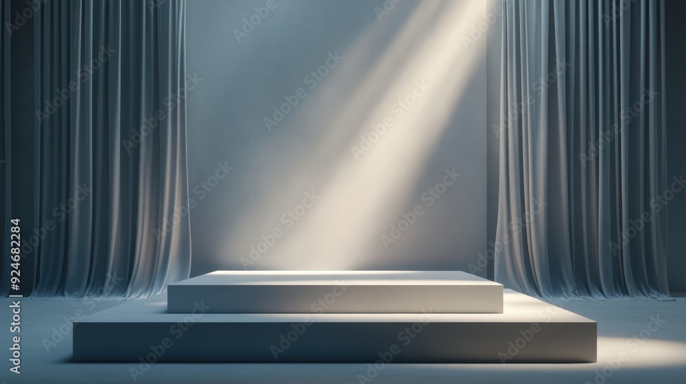 Poster futuristic 3d podium design with clean lines and soft lighting