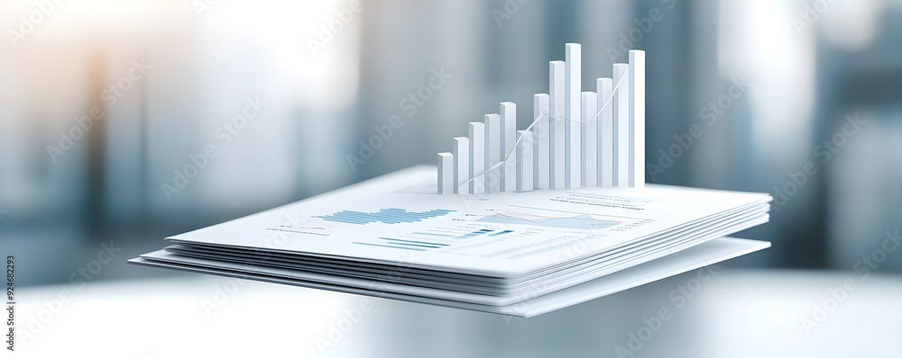 Poster modern financial report with graphs and charts demonstrating growth and analysis in a professional o