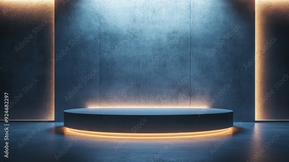 Poster modern minimalist floating 3d podium in soft illumination for presentations and displays