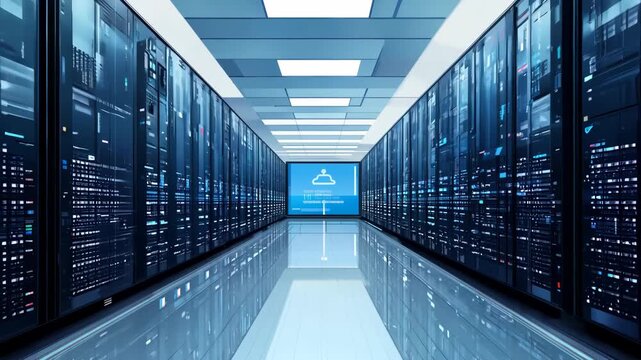 State-of-the-Art Data Center: Cloud Server Panels with Advanced Security Scanners in Animation