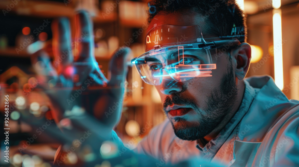 Aufkleber scientist focusing on holographic displays while conducting experiments in a modern laboratory