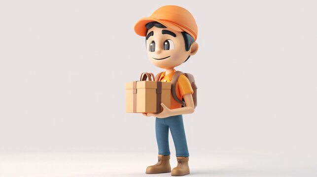 3D Clipart Of A Delivery Person With A Package And Uniform, Ultra-sharp And Clear