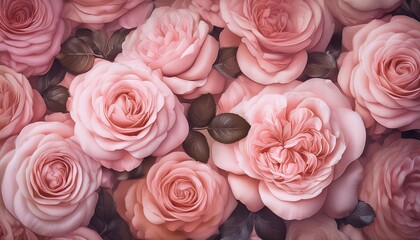 floral and botanical pattern with vintage style color filter, roses pink wallpaper