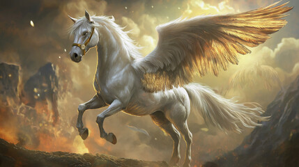 White Pegasus, horse with wings.