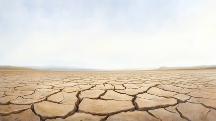 Dried-up riverbed, parched land, climate crisis, Watercolor style