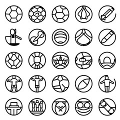 Set of 45 outline icons related to football, soccer. Linear icon collection. Editable stroke. Vector illustration