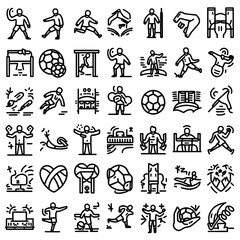 Set of 45 outline icons related to football, soccer. Linear icon collection. Editable stroke. Vector illustration