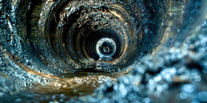A sewer pipe, dirty water inside