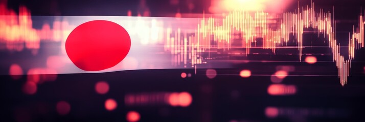 Obraz premium The image features the Japanese flag with a rising stock market graph in the background, symbolizing economic growth, financial progress, and the potential of the Japanese market.